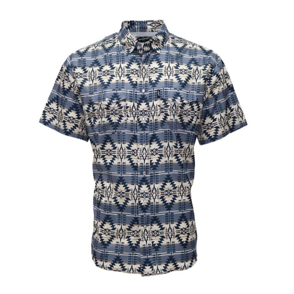 Hooey Men's 3XL Short Sleeve Lost Mine Aztec Pattern Snap Shirt Folkstone Grey/W